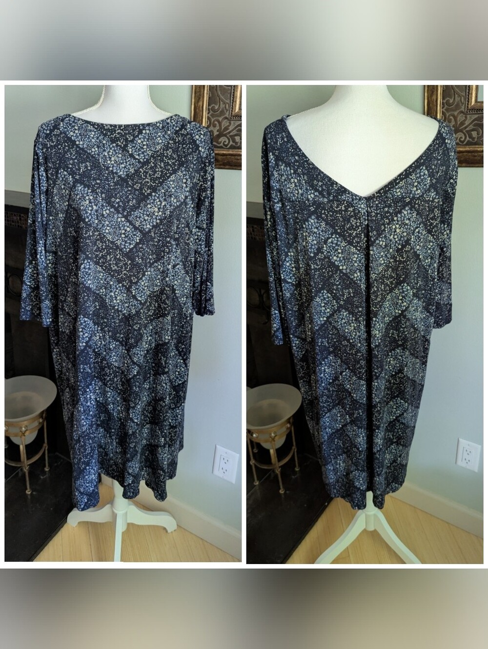 J.Jill Wearever Women's XL Jersey Shift Dress Chevron Print Hi-Low Neck-line